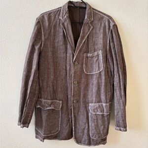 Brown Linen Blazer with Pockets